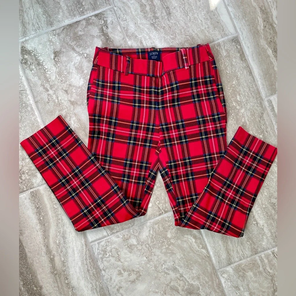 J. Crew Red Plaid Ankle Pants - Picture 1 of 4